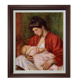 Rakuten - 【油絵 直筆仕上げ】ルノワール 若い母親 F15 【油彩 国内生産 インテリア】絵画 販売 15号 人物画 ブラウン額縁 800×678mm 複製画 送料無料 プレゼント ギフト 開店祝い 開業祝い 退職祝い 新築祝い リビング 玄関 モダン 壁掛け