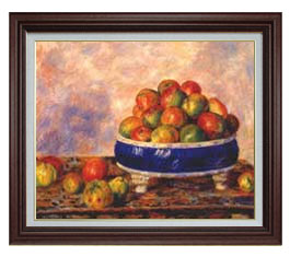 【油絵 直筆仕上げ】ルノワール 皿のリンゴ F15 【油彩 国内生産 インテリア】絵画 販売 15号 静物画 ブラウン額縁 800×678mm 複製画 送料無料 プレゼント ギフト 開店祝い 開業祝い 退職祝い 新築祝い リビング 玄関 モダン 壁掛け