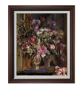 【油絵 直筆仕上げ】ルノワール 花瓶の花(2) F15 【油彩 国内生産 インテリア】絵画 販売 15号 静物画 ブラウン額縁 800×678mm 複製画 送料無料 プレゼント ギフト 開店祝い 開業祝い 退職祝い 新築祝い リビング 玄関 モダン 壁掛け