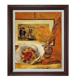 【油絵 直筆仕上げ】ルノワール 花束 F15 【油彩 国内生産 インテリア】絵画 販売 15号 静物画 ブラウ..