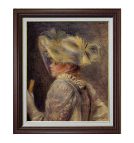 【油絵 直筆仕上げ】ルノワール 白い帽子の女 F15 【油彩 国内生産 インテリア】絵画 販売 15号 人物画 ブラウン額縁 800×678mm 複製画 送料無料 プレゼント ギフト 開店祝い 開業祝い 退職祝い 新築祝い リビング 玄関 モダン 壁掛け