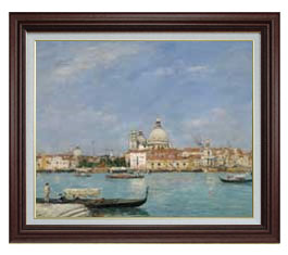 【油絵 直筆仕上げ】ブータン サンタ・マリア・デッラ・サルーテ聖堂-サン・ジョルジョ島から望む F15 【油彩 国内生産 インテリア】絵画 販売 15号 風景画 ブラウン額縁 800×678mm 複製画 送料無料