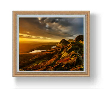 【油絵 直筆仕上げ】スコットランド、日没の風景 F20サイズ 883×754mm 額入り 油彩 風景画 オリジナル..