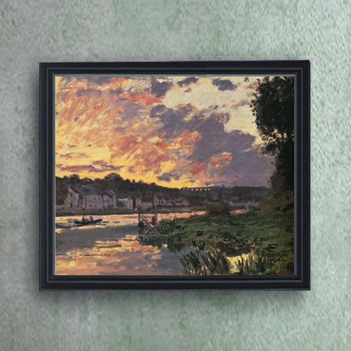 Rakuten - 【油絵 直筆仕上げ】 クロード・モネ ブジーヴァルのセーヌ川、夕暮れ F20 【油彩 キャンバス シンプルフレーム】絵画 販売 20号 風景画 795×673mm 複製画 送料無料 プレゼント ギフト 開店祝い 開業祝い 退職祝い 新築祝い リビング 玄関 モダン 壁掛け