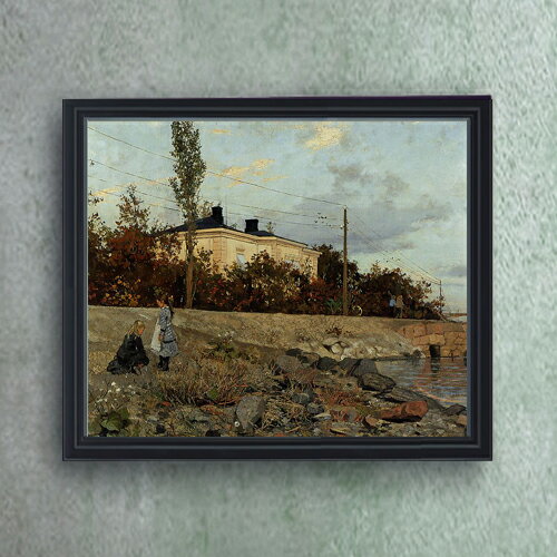 Rakuten - 【油絵 直筆仕上げ】フリット・タヴロー フログネル湾の夜 F20 【油彩 キャンバス シンプルフレーム】絵画 販売 20号 風景画 795×673mm 複製画 送料無料 プレゼント ギフト 開店祝い 開業祝い 退職祝い 新築祝い リビング 玄関 モダン 壁掛け