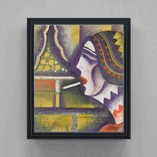 Rakuten - 【油絵 直筆仕上げ】シャイバー タバコを持つ女性 F20 【額入り シンプルフレーム】 絵画 販売 20号 油彩 抽象画 795×673mm 複製画 送料無料 ギフト 開店祝い 開業祝い 退職祝い 新築祝い リビング 玄関 モダン アートフレーム 壁掛け