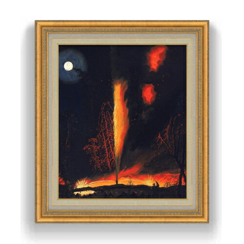 【油絵 直筆仕上げ】ハミルトン ペンシルベニア州ラウズビル近郊の夜に燃える油井 F20 【額入り】 絵画..