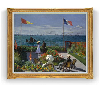 【油絵 直筆仕上げ】クロード・モネ サンタドレスのテラス F30サイズ 【油彩 国内生産 インテリア】絵画 販売 30号 大きな絵画サイズ 額入り 風景画 額縁 1039×857mm 複製画 送料無料