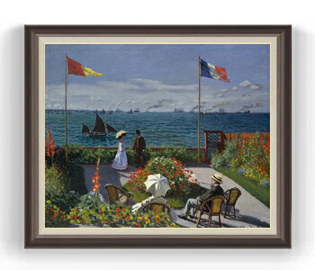 【油絵 直筆仕上げ】クロード・モネ サンタドレスのテラス F30サイズ 【油彩 国内生産 インテリア】絵画 販売 30号 大きな絵画サイズ 額入り 風景画 額縁 1070×887mm 複製画 送料無料