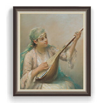 【油絵 直筆仕上げ】ファウストゾナロ Woman Playing a String Instrument F30サイズ 【油彩 国内生産 インテリア】絵画 販売 30号 大きな絵画サイズ 額入り 人物画 額縁 1070×887mm 複製画 送料無料