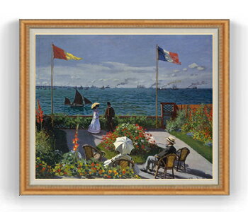 【油絵 直筆仕上げ】クロード・モネ サンタドレスのテラス F30サイズ 【油彩 国内生産 インテリア】絵画 販売 30号 大きな絵画サイズ 額入り 風景画 額縁 1070×887mm 複製画 送料無料