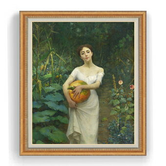 【油絵 直筆仕上げ】ファウストゾナロ Young Girl Carrying a Pumpkin F30サイズ 【油彩 国内生産 インテリア】絵画 販売 30号 大きな絵画サイズ 額入り 人物画 額縁 1070×887mm 複製画 送料無料