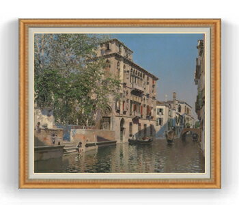 【油絵 直筆仕上げ】マルティン・リコ A Canal in Venice F30サイズ 【油彩 国内生産 インテリア】絵画 販売 30号 大きな絵画サイズ 額入り 風景画 額縁 1070×887mm 複製画 送料無料