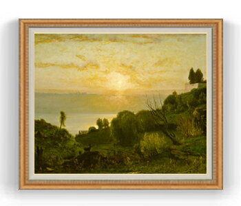 【油絵 直筆仕上げ】イネス アルバーノ湖、日没 F30サイズ 【油彩 国内生産 インテリア】絵画 販売 30号 大きな絵画サイズ 額入り 風景画 額縁 1070×887mm 複製画 送料無料