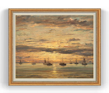 【油絵 直筆仕上げ】ウィレム・メスダグ スヘフェニンゲンの夕日 F30サイズ 【油彩 国内生産 インテリア】絵画 販売 30号 大きな絵画サイズ 額入り 風景画 額縁 1070×887mm 複製画 送料無料