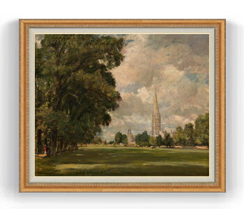 【油絵 直筆仕上げ】コンスタブル ローワーマーシュからソールズベリー大聖堂 F30サイズ 【油彩 国内生産 インテリア】絵画 販売 30号 大きな絵画サイズ 額入り 風景画 額縁 1070×887mm 複製画 送料無料