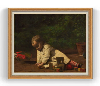 【油絵 直筆仕上げ】イーキンズ 遊んでいる赤ちゃん F30サイズ 【油彩 国内生産 インテリア】絵画 販売..