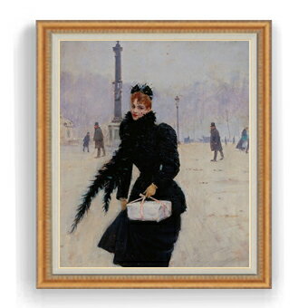 【油絵 直筆仕上げ】ジャン・ベロー コンコルド広場のパリジェンヌ F30サイズ 【油彩 国内生産 インテリア】絵画 販売 30号 大きな絵画サイズ 額入り 人物画 額縁 1070×887mm 複製画 送料無料
