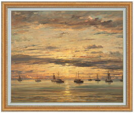 【油絵 直筆仕上げ】ウィレム・メスダグ スヘフェニンゲンの夕日 F30 【油彩 国内生産 インテリア】絵画 販売 30号 大きな絵画サイズ 額入り 風景画 額縁 1070×887mm 複製画 送料無料