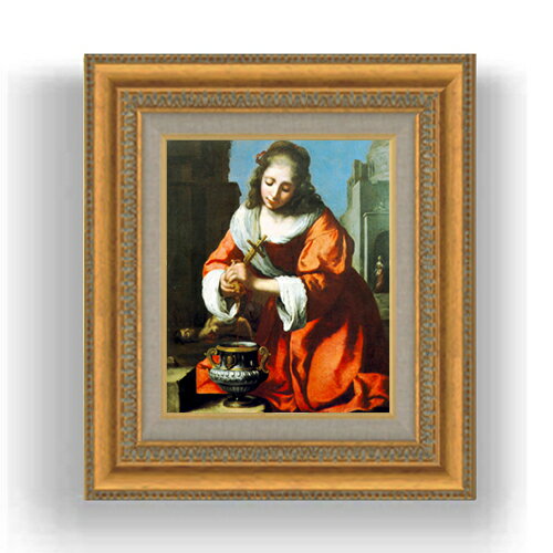 Rakuten - 【油絵 直筆仕上げ】フェルメール Saint Praxidis F3サイズ 額入り 油絵直筆仕様げ 422×370mm 額縁ガラス板 ｜ 絵画 アート インテリア 壁掛け複製画