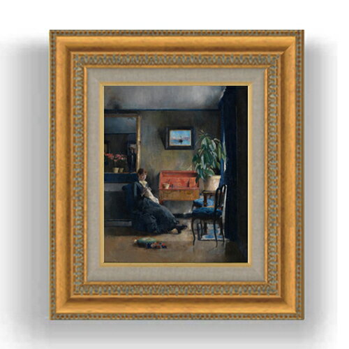 【油絵 直筆仕上げ】ハリエット・バッカー Blue Interior F3サイズ 額入り 油絵直筆仕様げ 422×370mm ..