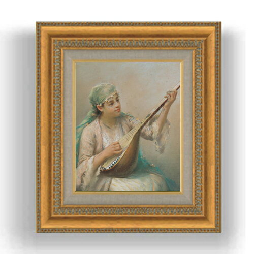 ファウストゾナロ Woman Playing a String Instrument F3サイズ 額入り 油絵直筆仕様げ 422×370mm 額縁ガラス板 ｜ 絵画 アート インテリア 壁掛け複製画