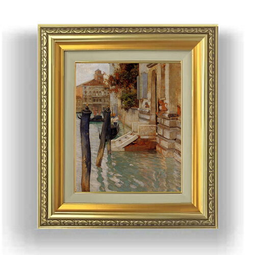 【油絵 直筆仕上げ】フリット・タヴロー ヴェニス、運河沿い F3サイズ 額入り 油絵直筆仕様げ 418×366mm 額縁ガラス板 ｜ 絵画 アート インテリア 壁掛け複製画
