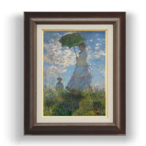 Rakuten - 【油絵 直筆仕上げ】クロード・モネ 日傘を差す女 （左向き） F4 【額入り】 絵画 販売 4号 油彩 人物画 461×370mm 複製画 送料無料 プレゼント ギフト 開店祝い 開業祝い 退職祝い 新築祝い リビング 玄関 モダン 壁掛け