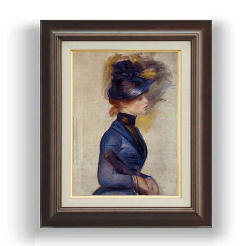 【油絵 直筆仕上げ】ルノワール ブライトブルーの女 F4 【額入り】 絵画 販売 4号 油彩 人物画 461×370..
