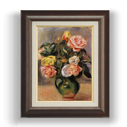 樂天商城 - 【油絵 直筆仕上げ】ルノワール ローズと花瓶 F4 【額入り】 絵画 販売 4号 油彩 風景画 461×370mm 複製画 送料無料 プレゼント ギフト 開店祝い 開業祝い 退職祝い 新築祝い リビング 玄関 モダン 壁掛け