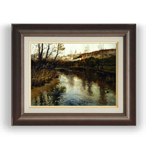 【油絵 直筆仕上げ】フリット・タヴロー 川の畔 F4 【額入り】 絵画 販売 4号 油彩 風景画 461×370mm ..