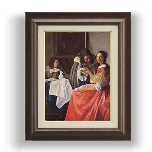 【油絵 直筆仕上げ】フェルメール ワイングラスを持つ娘 F4 【額入り】 絵画 販売 4号 油彩 人物画 461..