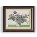 【油絵 直筆仕上げ】ゴッホ 静物：アイリスのある花瓶 F4 【額入り】 絵画 販売 4号 油彩 静物画 461×370mm 複製画 送料無料 プレゼント ギフト 開店祝い 開業祝い 退職祝い 新築祝い リビング 玄関 モダン 壁掛け