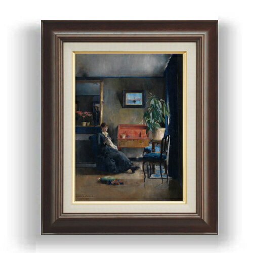 【油絵 直筆仕上げ】ハリエット・バッカー Blue Interior F4 【額入り】 絵画 販売 4号 油彩 人物画 46..