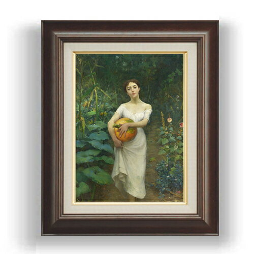 Rakuten - 【油絵 直筆仕上げ】ファウストゾナロ Young Girl Carrying a Pumpkin F4 【額入り】 絵画 販売 4号 油彩 人物画 461×370mm 複製画 送料無料 プレゼント ギフト 開店祝い 開業祝い 退職祝い 新築祝い リビング 玄関 モダン 壁掛け