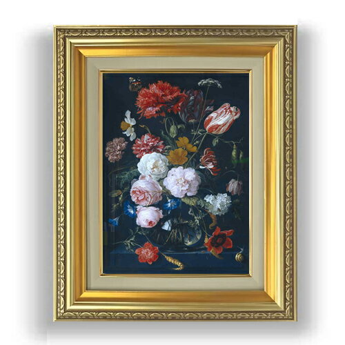 【油絵 直筆仕上げ】デ・ヘーム 花瓶と花 F4 【額入り】 絵画 販売 4号 油彩 風景画 477×387mm 複製画 送料無料 贈り物 ギフト 開店祝い 開業祝い 退職祝い 新築祝い リビング 玄関 モダン 壁掛け