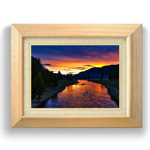 【油絵 直筆仕上げ】イエローストーン-日没- F4サイズ 額入り 【キャンバス・額縁】 油彩 風景画 オリ..