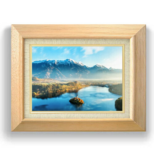 【油絵 直筆仕上げ】ブレッド島,青い湖 F4サイズ 額入り 【キャンバス・額縁】 油彩 風景画 オリジナル..