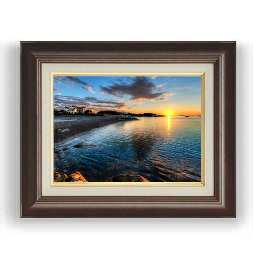 【油絵 直筆仕上げ】朝の海辺にて F4サイズ 額入り 油彩 風景画 オリジナルインテリア絵画 風水画 461×..