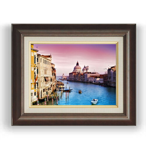 【油絵 直筆仕上げ】彩色の河街 -ヴェネチア- F4サイズ 額入り 油彩 風景画 オリジナルインテリア絵画 風水画 461×370mm 複製画 送料無料 プレゼ...