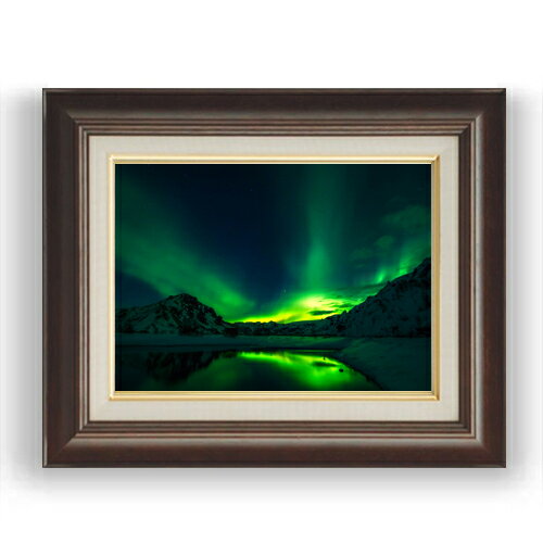 北極のオーロラ、ノーザンライツ F4サイズ 額入り 油彩 風景画 オリジナルインテリア絵画 風水画 461×370mm 複製画 送料無料