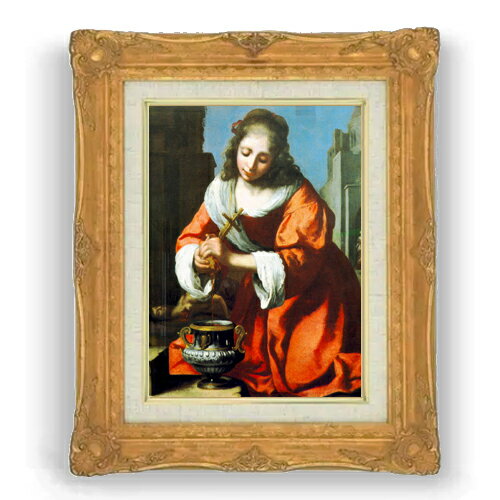 Rakuten - 【油絵 直筆仕上げ】フェルメール Saint Praxidis F4 【アップグレード額縁】 絵画 販売 4号 油彩 人物画 467×377mm 複製画 送料無料 プレゼント ギフト 開店祝い 開業祝い 退職祝い 新築祝い リビング 壁掛け