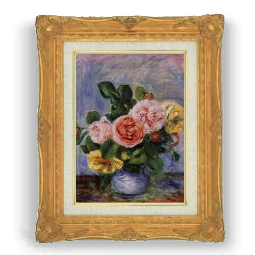 Rakuten - 【油絵 直筆仕上げ】ルノワール バラの花瓶 F4 【アップグレード額縁】 絵画 販売 4号 油彩 風景画 467×377mm 複製画 送料無料 プレゼント ギフト 開店祝い 開業祝い 退職祝い 新築祝い リビング 壁掛け