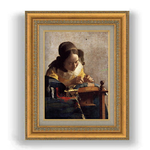 【油絵 直筆仕上げ】フェルメール レースを編む女性 F4 【額入り】 絵画 販売 4号 油彩 人物画 481×391mm 複製画 送料無料 プレゼント ギフト ...
