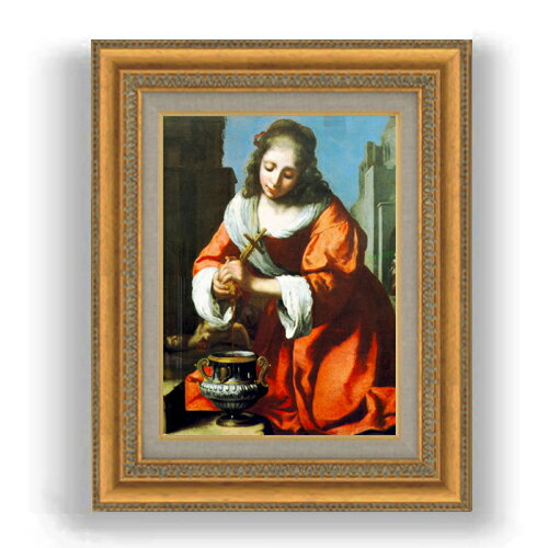 Rakuten - 【油絵 直筆仕上げ】フェルメール Saint Praxidis F4 【額入り】 絵画 販売 4号 油彩 人物画 481×391mm 複製画 送料無料 プレゼント ギフト 開店祝い 開業祝い 退職祝い 新築祝い リビング 玄関 モダン 壁掛け