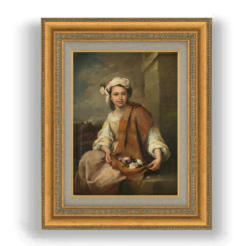 【油絵 直筆仕上げ】ムリーリョ The Flower Girl F4 【額入り】 絵画 販売 4号 油彩 人物画 481×391mm ..