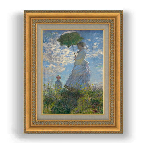 【油絵 直筆仕上げ】クロード・モネ 日傘を差す女 (左向き) F4 【額入り】 絵画 販売 4号 油彩 人物画 481×391mm 複製画 送料無料 プレゼント...