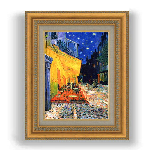 【油絵 直筆仕上げ】ゴッホ 夜のカフェテラス F4 【額入り】 絵画 販売 4号 油彩 風景画 481×391mm 複製画 送料無料 プレゼント ギフト 開店祝...
