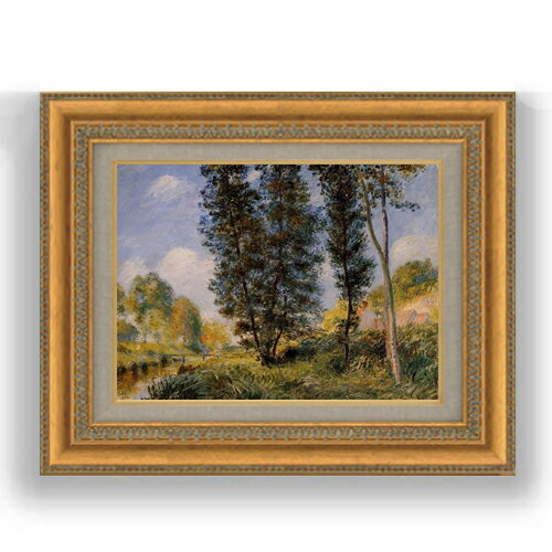 【油絵 直筆仕上げ】シスレー オーバンヌのほとり F4 【額入り】 絵画 販売 4号 油彩 風景画 481×391mm..