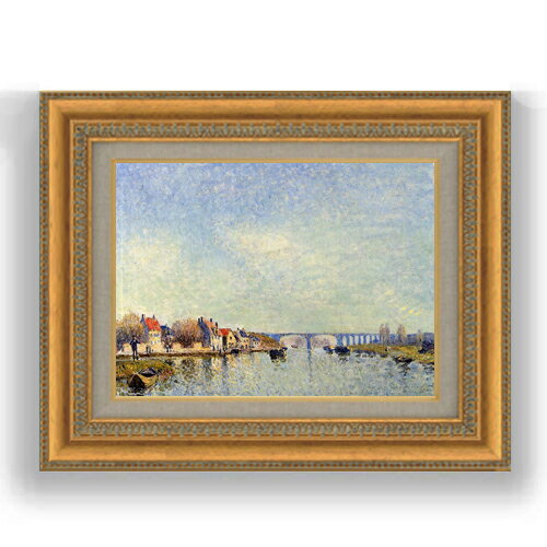 Rakuten - 【油絵 直筆仕上げ】シスレー セーヌ・エ・マルヌの湖畔 F4 【額入り】 絵画 販売 4号 油彩 風景画 481×391mm 複製画 送料無料 プレゼント ギフト 開店祝い 開業祝い 退職祝い 新築祝い リビング 玄関 モダン 壁掛け